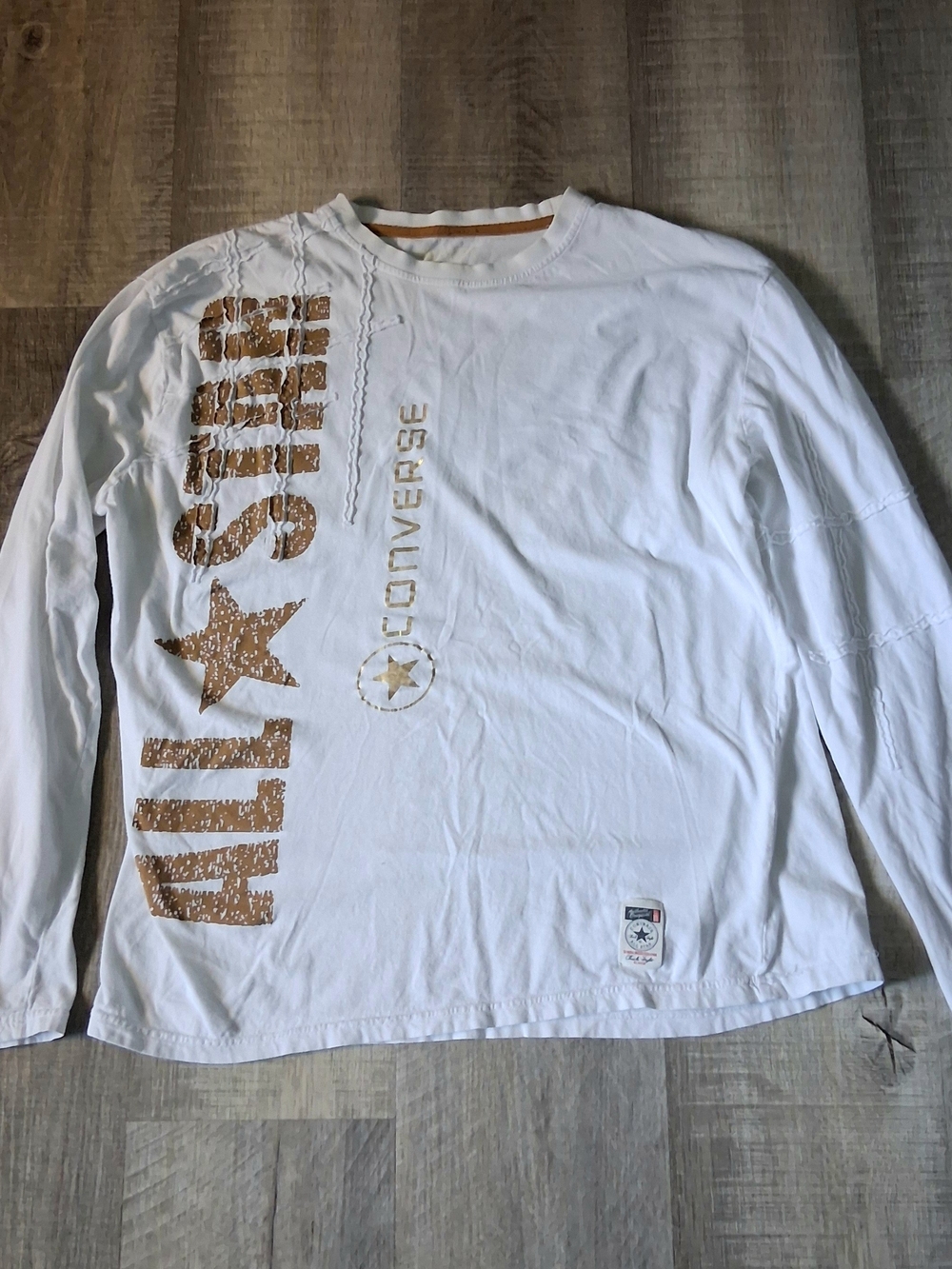 Converse White Long Sleeve Tee with Gold Logo